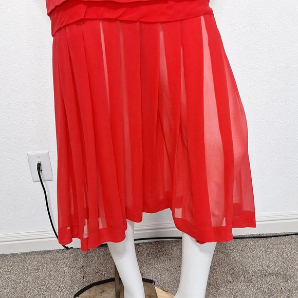 Carmen Marc Valvo Classic Red Romantic Cocktail Sheer Silk Feminine Midi Dress 6 - Picture 3 of 10
